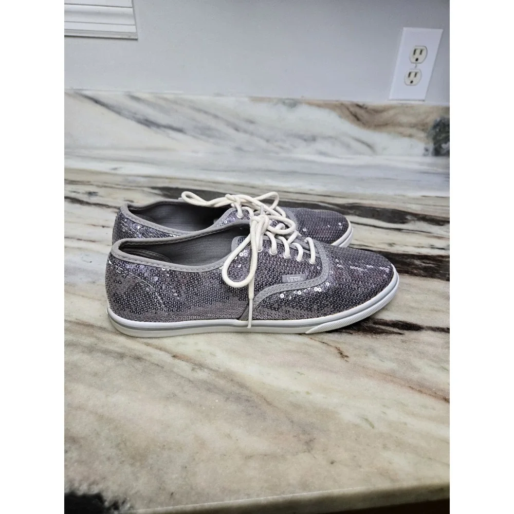 VANS Off The‎ Wall Silver Sequin Skate Tennis Shoe Sneaker Women 8 Mens 6.5